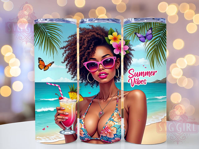 Summer Vibes, Black Girl Summer, 20oz Tumbler, PNG Sublimation, Tropical Design, Digital Download, Cute Drinkware Sublimation SvggirlplusArt 