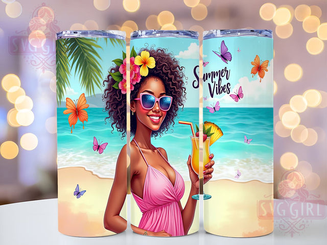 Summer Vibes, Black Girl Summer, 20oz Tumbler, PNG Sublimation, Tropical Design, Digital Download, Cute Drinkware Sublimation SvggirlplusArt 