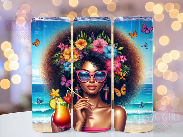 Summer Vibes, Black Girl Summer, 20oz Tumbler, PNG Sublimation, Tropical Design, Digital Download, Cute Drinkware Sublimation SvggirlplusArt 