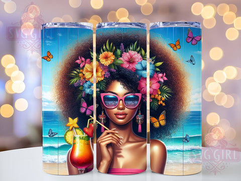 Summer Vibes, Black Girl Summer, 20oz Tumbler, PNG Sublimation, Tropical Design, Digital Download, Cute Drinkware Sublimation SvggirlplusArt 