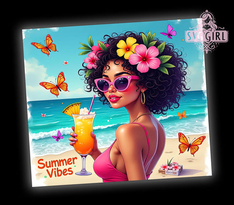 Summer Vibes, Black Girl Summer, 20oz Tumbler, PNG Sublimation, Tropical Design, Digital Download, Cute Drinkware Sublimation SvggirlplusArt 