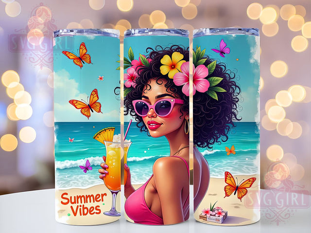 Summer Vibes, Black Girl Summer, 20oz Tumbler, PNG Sublimation, Tropical Design, Digital Download, Cute Drinkware Sublimation SvggirlplusArt 