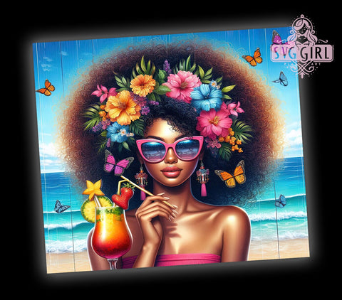 Summer Vibes, Black Girl Summer, 20oz Tumbler, PNG Sublimation, Tropical Design, Digital Download, Cute Drinkware Sublimation SvggirlplusArt 
