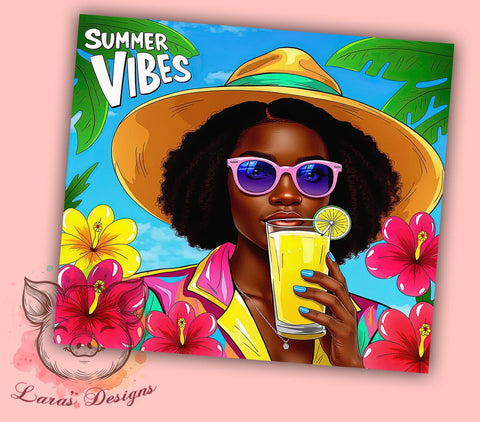 Summer Vibes Black Woman 20 oz Skinny Tumbler Sublimation Design, Straight & Tapered Tumbler Png, Summer Black Girl Tumbler Png, Digital Download PNG Sublimation Lara' s Designs 