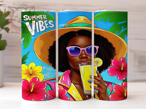 Summer Vibes Black Woman 20 oz Skinny Tumbler Sublimation Design, Straight & Tapered Tumbler Png, Summer Black Girl Tumbler Png, Digital Download PNG Sublimation Lara' s Designs 