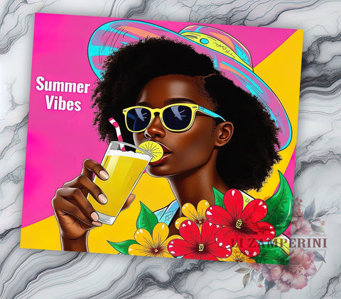 Summer Vibes Black Woman 20 oz Skinny Tumbler Sublimation Design, Straight & Tapered Tumbler Png, Summer Black Girl Tumbler Png, Digital Download PNG Sublimation Li Zamperini 