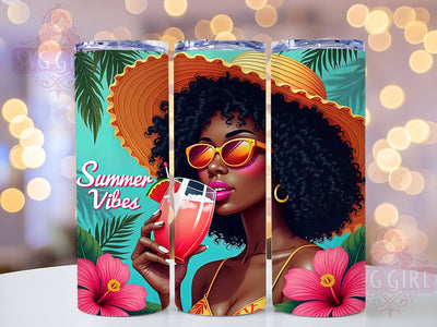 Summer Vibes Black Woman 20oz Tumbler Wrap Sublimation Design, Straight Tapered Tumbler Wrap, Summer Black Girl Tumbler Png, Instant Digital Download Sublimation SvggirlplusArt 