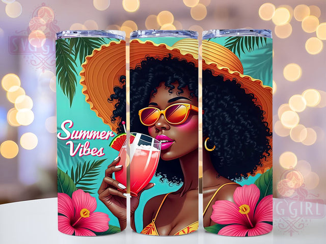 Summer Vibes Black Woman 20oz Tumbler Wrap Sublimation Design, Straight Tapered Tumbler Wrap, Summer Black Girl Tumbler Png, Instant Digital Download Sublimation SvggirlplusArt 
