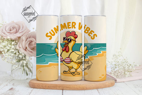 Summer Vibes Chicken 20oz Tumbler Wrap Sublimation sassyprint 