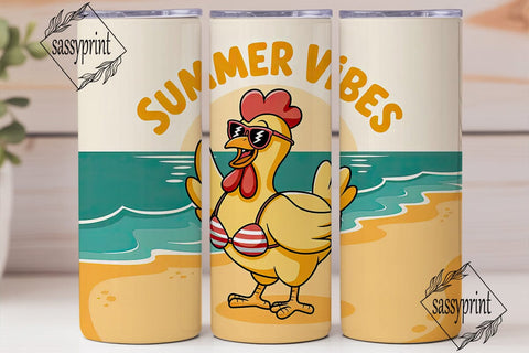 Summer Vibes Chicken 20oz Tumbler Wrap Sublimation sassyprint 