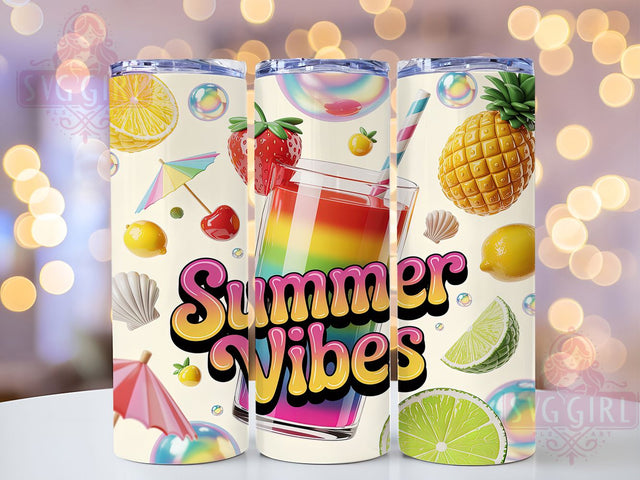 Summer Vibes Cocktail 20oz Tumbler, Summer Vibes, Cocktail Motif, Tropical Theme, Beach Party, Colorful Design, Skinny Tumbler, Sublimation PNG Sublimation SvggirlplusArt 
