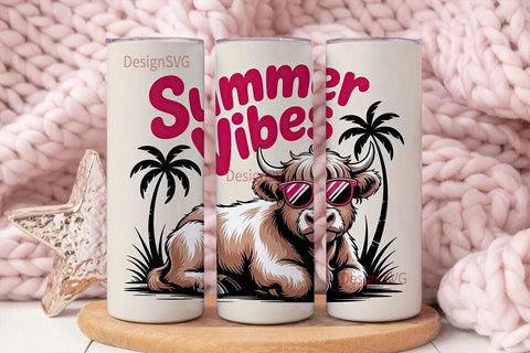 Summer Vibes Cow 20oz Tumbler Wrap Sublimation DesignSVG 