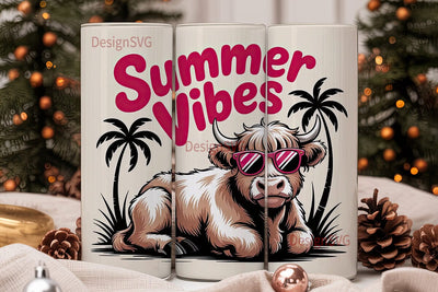 Summer Vibes Cow 20oz Tumbler Wrap Sublimation DesignSVG 