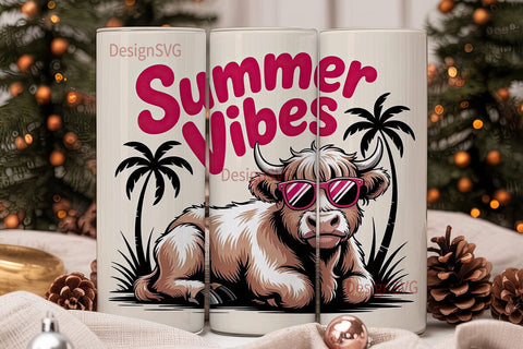 Summer Vibes Cow 20oz Tumbler Wrap Sublimation DesignSVG 