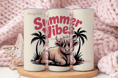 Summer Vibes Cow 20oz Tumbler Wrap Sublimation DesignSVG 