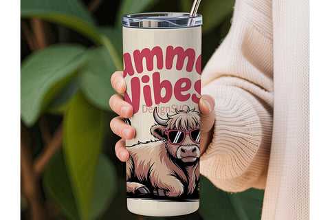 Summer Vibes Cow 20oz Tumbler Wrap Sublimation DesignSVG 