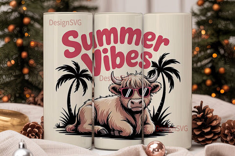 Summer Vibes Cow 20oz Tumbler Wrap Sublimation DesignSVG 