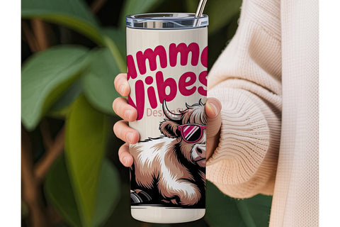 Summer Vibes Cow 20oz Tumbler Wrap Sublimation DesignSVG 