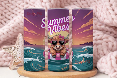 Summer Vibes Cow Tumbler Wrap Sublimation DesignSVG 