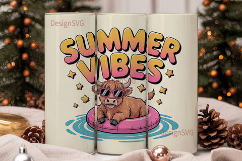 Summer Vibes Cow Tumbler Wrap Sublimation DesignSVG 