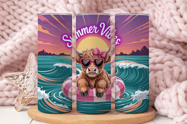 Summer Vibes Cow Tumbler Wrap Sublimation DesignSVG 
