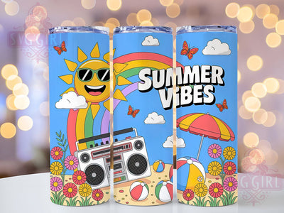 Summer Vibes Design 20oz Tumbler, Cheerful Scene Illustration, Bright Tropical Energy Design, Sublimation Tumbler Wrap, 20oz Tumbler, Fun Summer Gift, Vibrant Coastal Style Sublimation SvggirlplusArt 