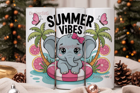 Summer Vibes Elephant 20oz Tumbler Wrap Sublimation DesignSVG 