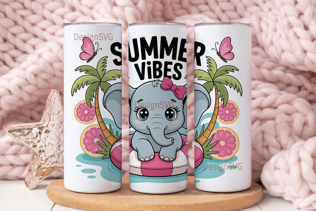 Summer Vibes Elephant 20oz Tumbler Wrap Sublimation DesignSVG 