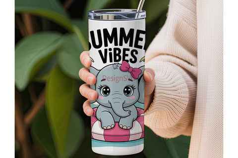 Summer Vibes Elephant 20oz Tumbler Wrap Sublimation DesignSVG 