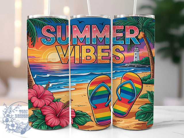 Summer Vibes Flip Flops 20oz Tumbler, Flip Flops Design, Summer Vibes Tumbler, 20oz Sublimation Wrap, Tropical Drinkware, Vacation Tumbler, Beach Lover Gift Sublimation ToriDesigns 