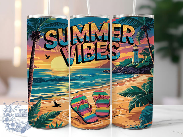 Summer Vibes Flip Flops 20oz Tumbler, Flip Flops Design, Summer Vibes Tumbler, 20oz Sublimation Wrap, Tropical Drinkware, Vacation Tumbler, Beach Lover Gift Sublimation ToriDesigns 