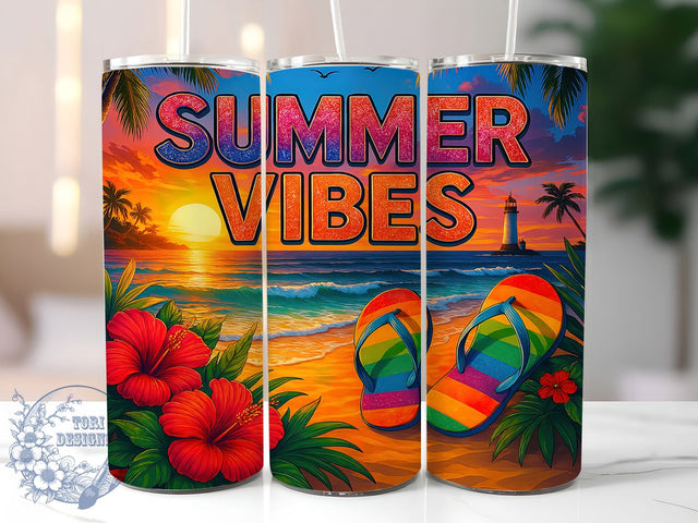 Summer Vibes Flip Flops 20oz Tumbler, Flip Flops Design, Summer Vibes Tumbler, 20oz Sublimation Wrap, Tropical Drinkware, Vacation Tumbler, Beach Lover Gift Sublimation ToriDesigns 
