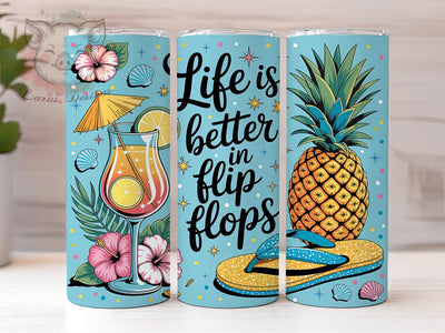 Summer Vibes Flip Flops 20oz Tumbler Wrap, Flip Flops, Beach Theme, Life Is Better, Vacation Design, 20oz Tumbler Wrap, Sublimation PNG Sublimation Lara' s Designs 