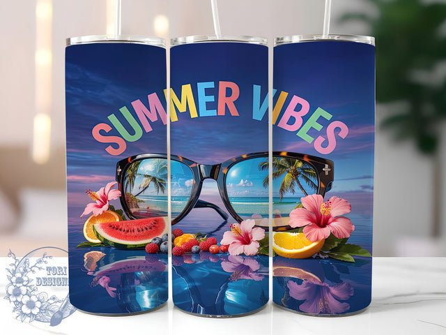 Summer Vibes Flip Flops Tumbler, Flip Flops Wrap, Tropical Flowers Pattern, Sublimation Cup, 20oz Skinny Tumbler, Beach Drinkware, Vacation Style Sublimation ToriDesigns 