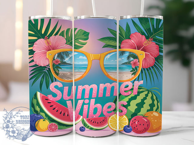 Summer Vibes Flip Flops Tumbler, Flip Flops Wrap, Tropical Flowers Pattern, Sublimation Cup, 20oz Skinny Tumbler, Beach Drinkware, Vacation Style Sublimation ToriDesigns 