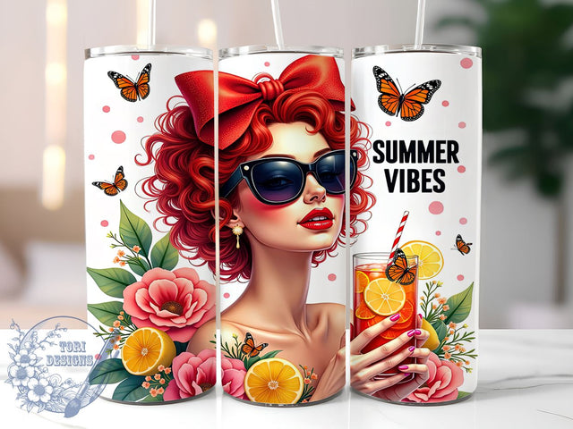 Summer Vibes, Girl Tumbler, 20oz Wrap, Sublimation Design, Tropical Tumblers, Beach Theme, Digital Download Sublimation ToriDesigns 