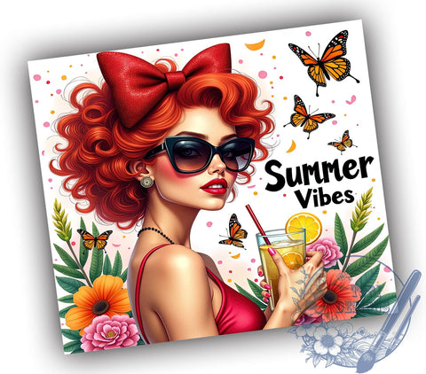 Summer Vibes, Girl Tumbler, 20oz Wrap, Sublimation Design, Tropical Tumblers, Beach Theme, Digital Download Sublimation ToriDesigns 
