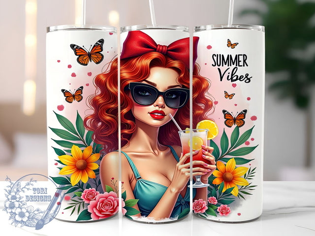 Summer Vibes, Girl Tumbler, 20oz Wrap, Sublimation Design, Tropical Tumblers, Beach Theme, Digital Download Sublimation ToriDesigns 
