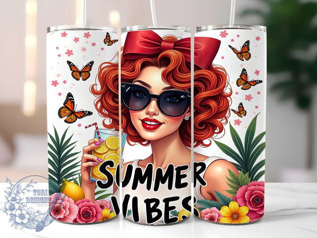 Summer Vibes, Girl Tumbler, 20oz Wrap, Sublimation Design, Tropical Tumblers, Beach Theme, Digital Download Sublimation ToriDesigns 
