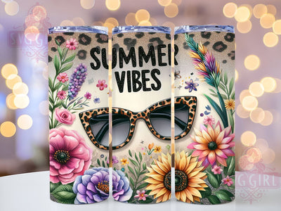 Summer Vibes Glitter 20oz Tumbler Wrap Sublimation Design, Straight Tapered Tumbler Wrap, Leopard Flowers Tumbler Png, Instant Digital Download Sublimation SvggirlplusArt 