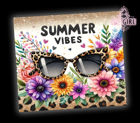 Summer Vibes Glitter 20oz Tumbler Wrap Sublimation Design, Straight Tapered Tumbler Wrap, Leopard Tropical Flowers Tumbler Png, Instant Digital Download Sublimation SvggirlplusArt 