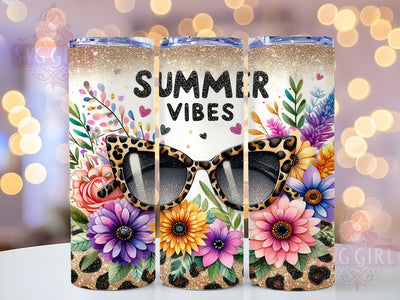 Summer Vibes Glitter 20oz Tumbler Wrap Sublimation Design, Straight Tapered Tumbler Wrap, Leopard Tropical Flowers Tumbler Png, Instant Digital Download Sublimation SvggirlplusArt 