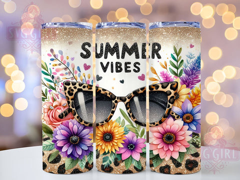 Summer Vibes Glitter 20oz Tumbler Wrap Sublimation Design, Straight Tapered Tumbler Wrap, Leopard Tropical Flowers Tumbler Png, Instant Digital Download Sublimation SvggirlplusArt 