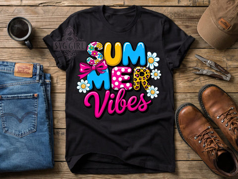 Summer Vibes Graphic T-Shirt PNG, Summer Vibes, Tropical Style, Coastal Chill, Beach Fashion, Sublimation PNG, Statement Shirt, Vacation Apparel Sublimation SvggirlplusArt 