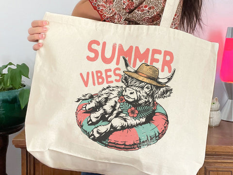 Summer Vibes Highland Cow PNG, Retro Beach Cow Sublimation Design SVG DesignDestine 