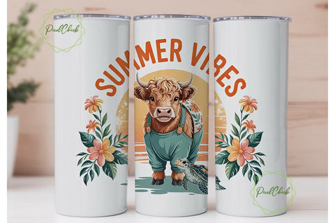 Summer Vibes Highland Cow Tumbler Wrap Sublimation PixelChick 