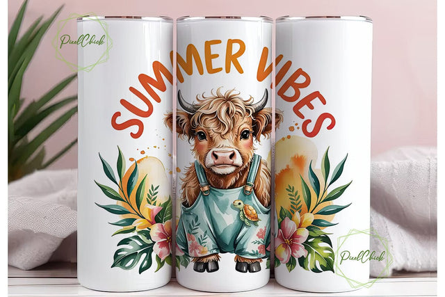 Summer Vibes Highland Cow Tumbler Wrap Sublimation PixelChick 