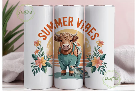 Summer Vibes Highland Cow Tumbler Wrap Sublimation PixelChick 