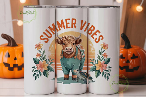 Summer Vibes Highland Cow Tumbler Wrap Sublimation PixelChick 