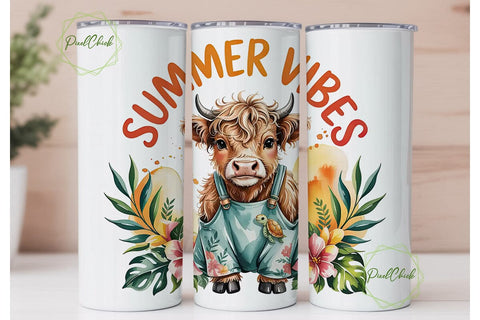 Summer Vibes Highland Cow Tumbler Wrap Sublimation PixelChick 